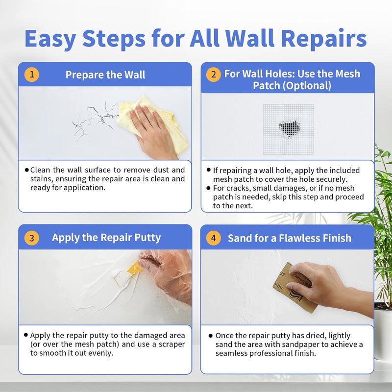 YKF Drywall Patch Repair Kit, 18 Oz Spackle Wall Repair Paste with Scraper, Easy Wall Hole & Crack Mending, Quick Drying, Paintable, Strong Adhesion, Long Lasting Fix for Drywall Plaster Wood - Image 5